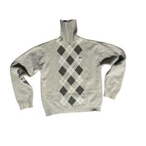 Lacoste Argyle Turtleneck Sweater  Size Small   Light Beige Long Sleev